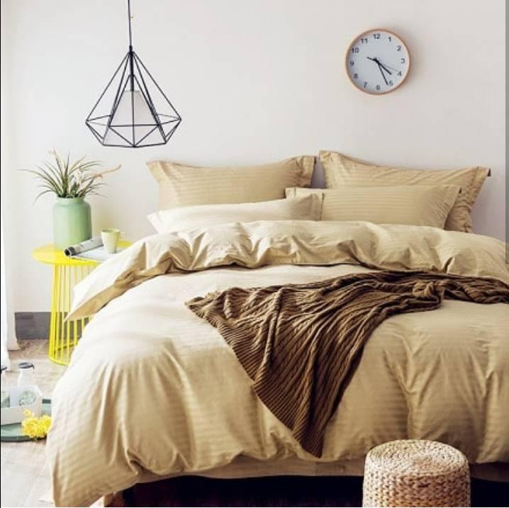 

Комплект постельного белья в полоску страйп-сатин ЕВРО Бежевый XR HOME TEXTILE