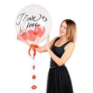 

Прозрачный Шар Bubble с надписью "I love yo" и гирляндой губы-сердечки