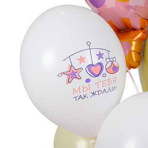 

Связка: воздушный шар, круг "Мышка на месяце", 3 белых шара с рисунком, 2 пудровых, 3 айвори шара, звезда