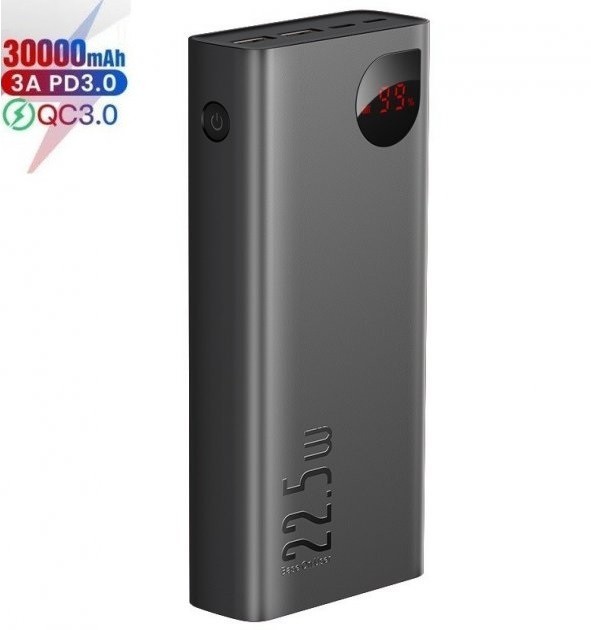 

Павербанк Baseus Drop Display 30000mAh |3A/22.5W, Type-C/2USB|