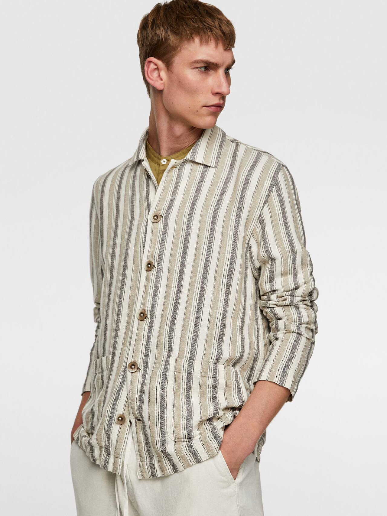 

Рубашка Zara XAZ244783OHPW  Бежевая в полоску, Рубашка Zara XAZ244783OHPW L Бежевая в полоску