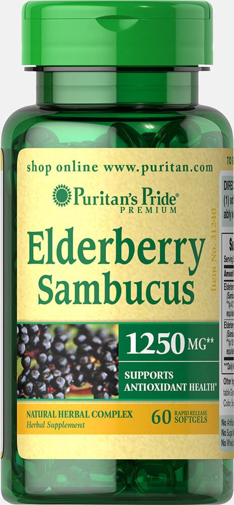 

Препарат для поддержки имунной системы Puritan's Pride Elderberry Sambucus 1250 мг 60 капсул (333476)