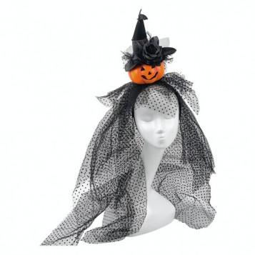

Обруч Тыковка ультра ведьмочка с фатой Halloween 19-968BLK-OR