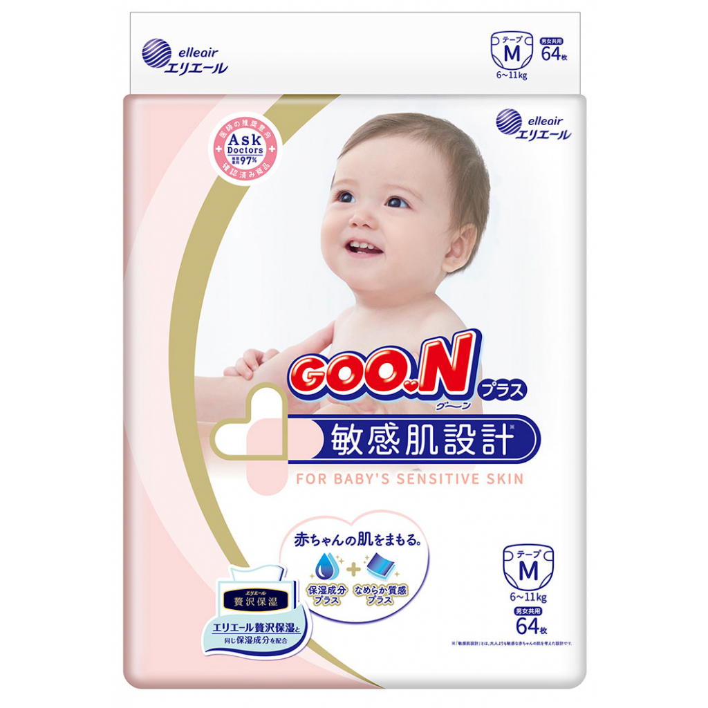 

Подгузник GOO.N Plus для детей 6-11 кг M унисекс,на липучках 64 шт (843335)