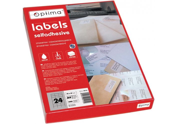 

Набор этикеток самоклеящихся Optima 100 листов А4 70х37мм Белые