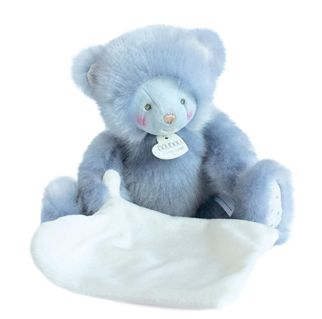 

Игрушка мягкая DOUDOU ET COMPAGNIE медведь 30 см голубой с одеяльцем