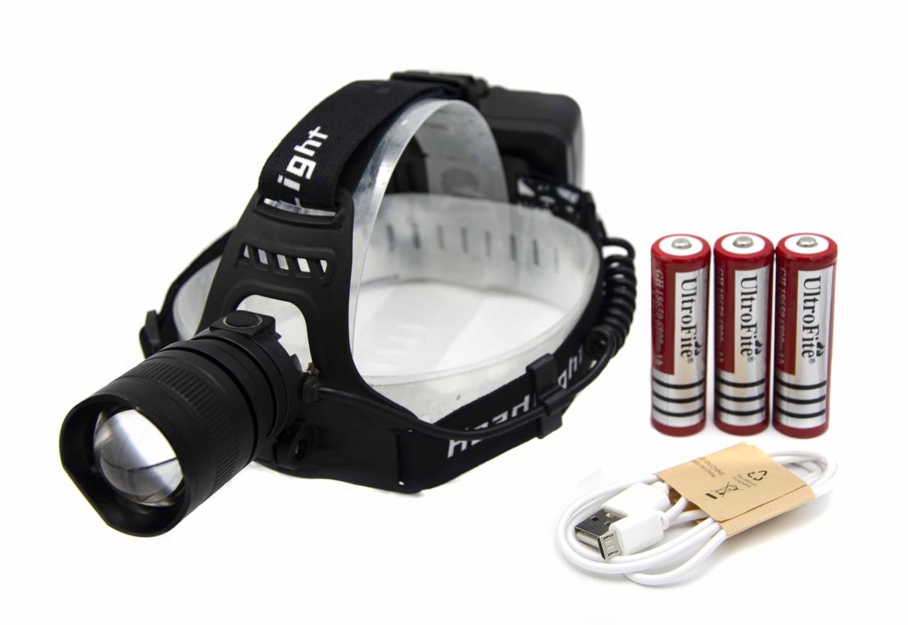 

Фонарь аккумуляторный налобный USB 3x18650 Headlight P-53 Black