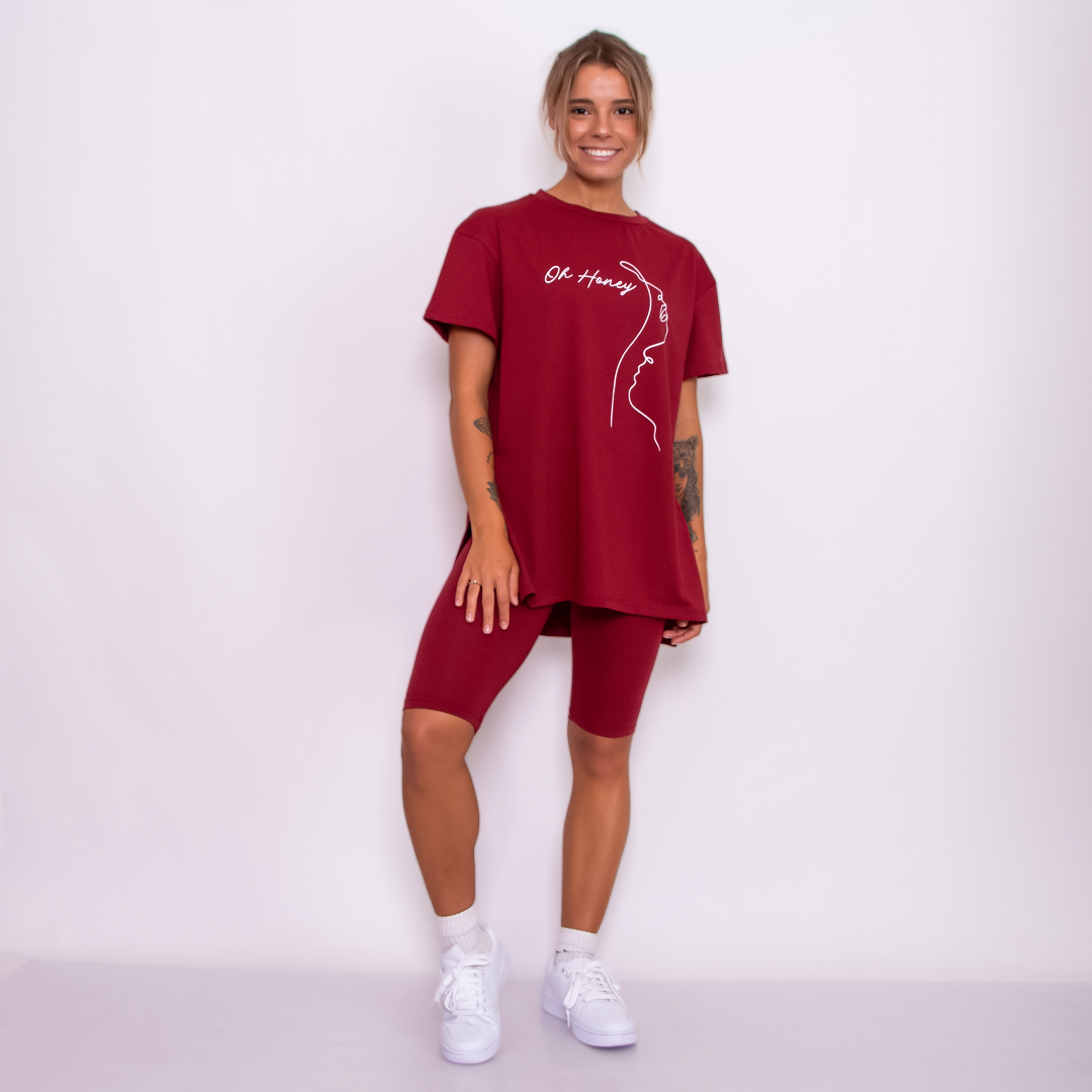 

Женский комплект (футболка и велосипедки) Teamv Oh Honey Бордовый L-XL