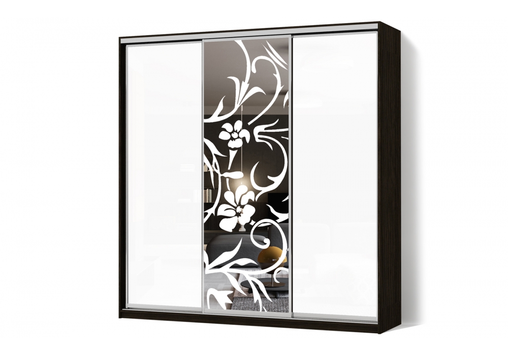 

Шкаф-купе Luxe 3 двери Пескоструй/Пескоструй/Пескоструй рисунок 5nr + матовое зеркало 7 CLS - I 220 x 230 x 45 см