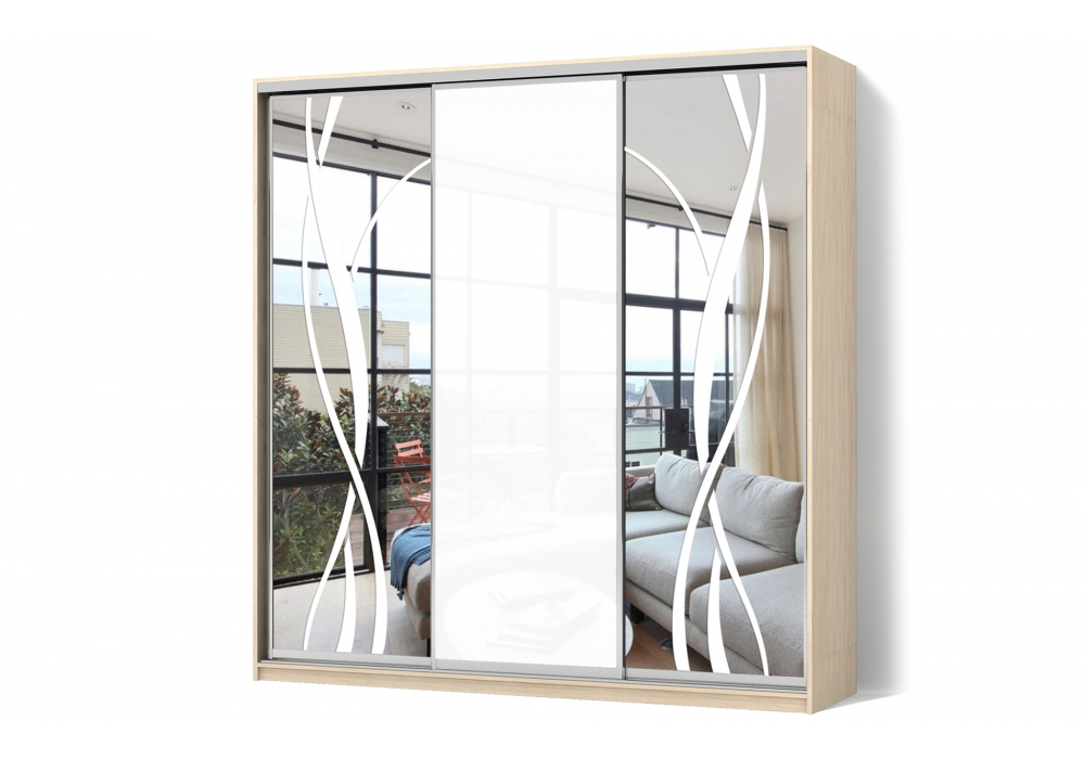 

Шкаф-купе Luxe 3 двери Пескоструй/Пескоструй/Пескоструй рисунок матовое зеркало 7 - 9 - 44 CLS - III 230 x 240 x 45 см