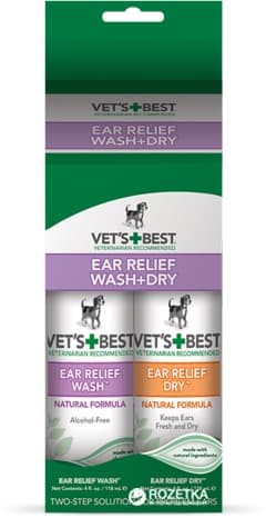 

Набор Жидкий очиститель для чистки ушей VET`S BEST Ear Relief Wash & Dry для собак 2х118 мл (vb10023)