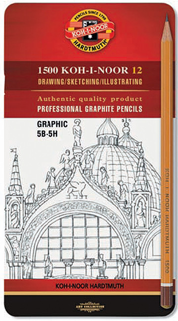 

Набор графитных карандашей 1500 KOH-I-NOOR Graphic для графических работ, 5В-5Н, 12 шт