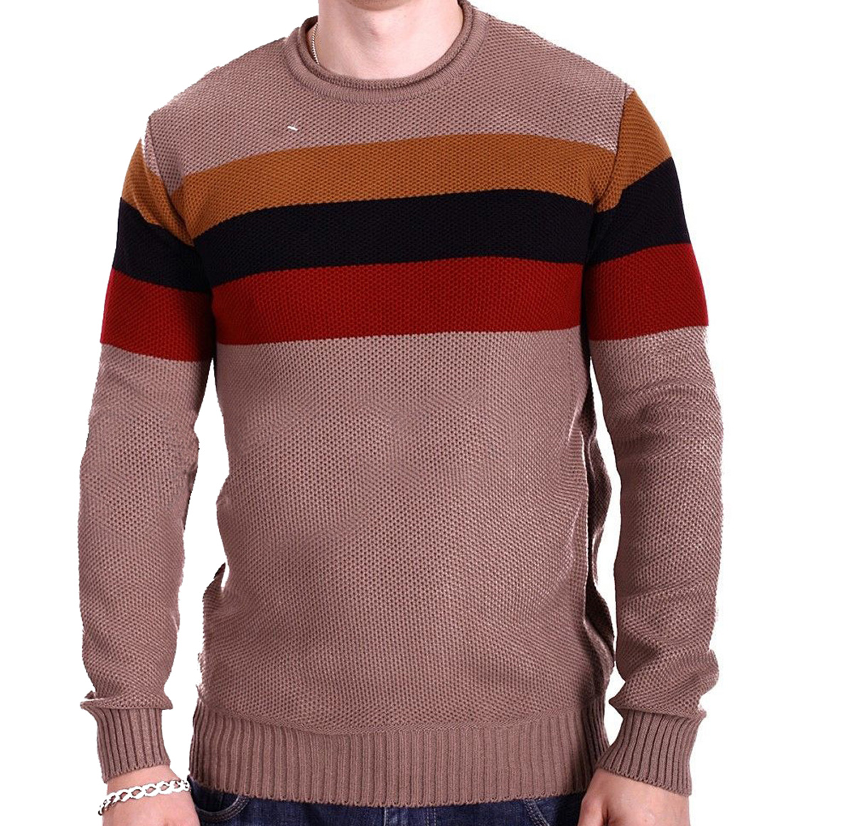

Мужской свитер в полоску YBM wear k0418/3 Бежевый, Мужской свитер в полоску YBM wear k0418/3 Бежевый M