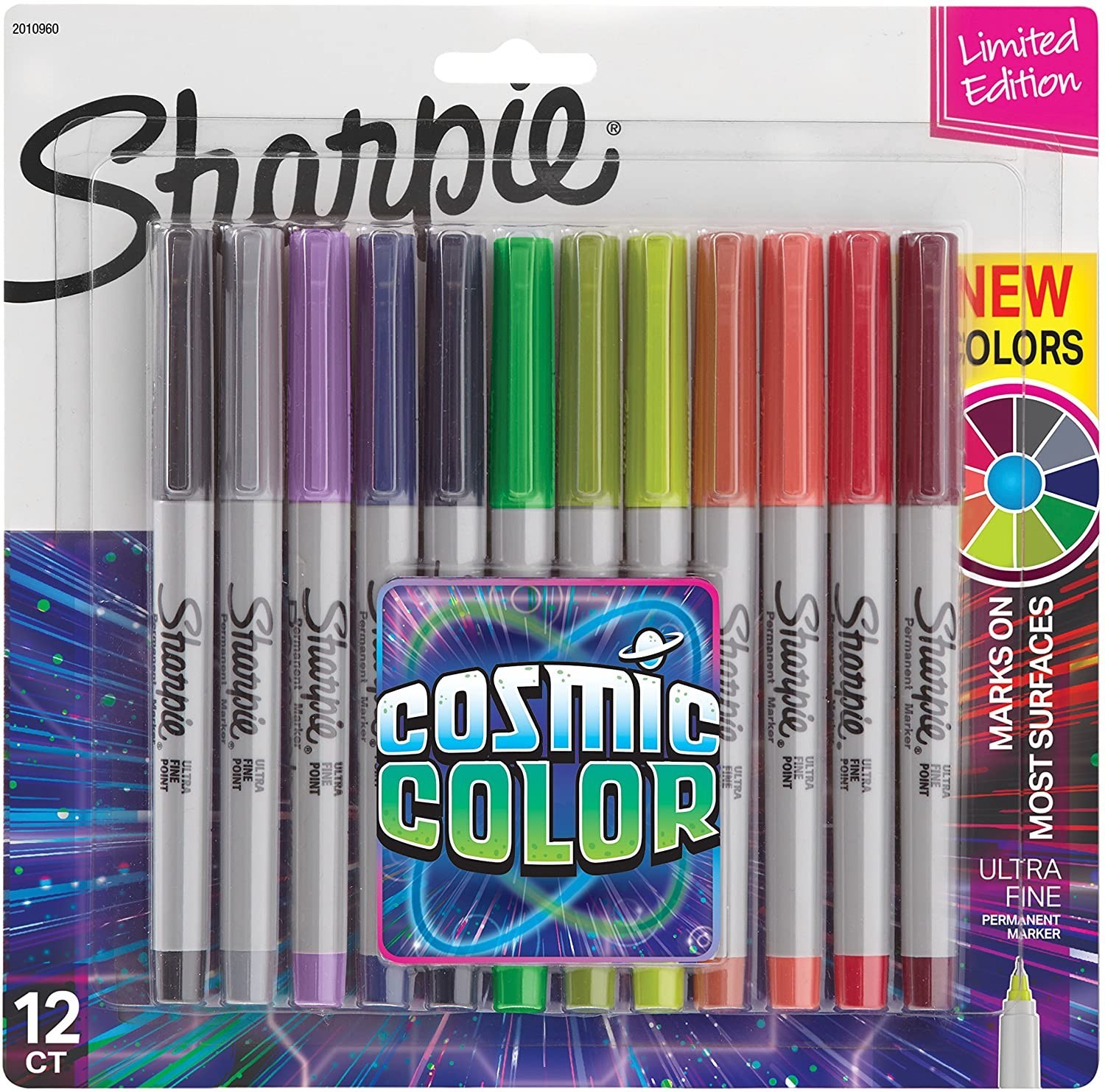 

Маркеры перманентные лайнеры Sharpie Permanent Markers, Ultra Fine Point, Cosmic Color 12 шт. (‎2010960)