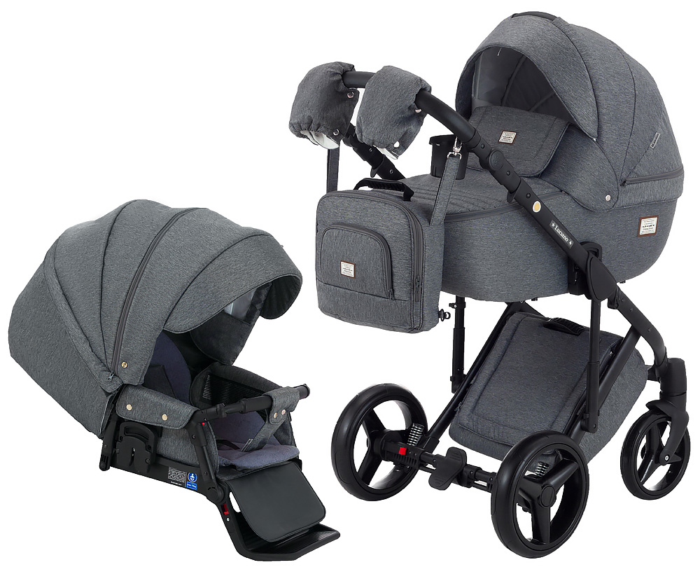 

Коляска 2 в 1 Adamex Luciano jeans Q2-CZ серый (черная рама). 33754