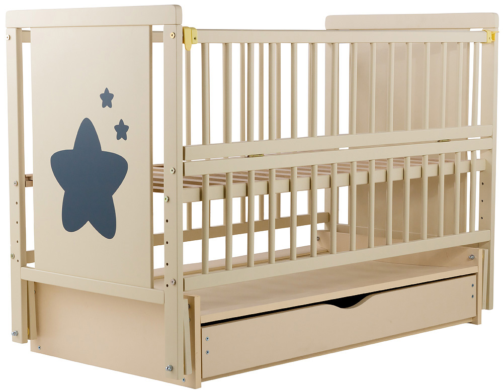 

Кровать Babyroom Звездочка Z-03 маятник, ящик, откидной бок бук слоновая кость. 34097