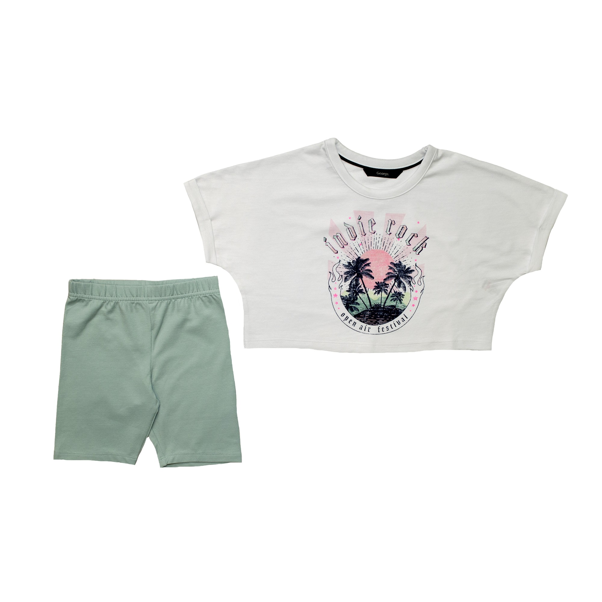 

Комплект для девочки ( 1 шт ) George белого цвета футболка-топ и мятного цвета шорты 4-5 лет (104-110 см) 2110