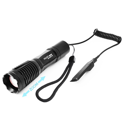 

Фонарь Police Q1837-T6, под ружье, вынос.кнопка, ЗУ 220V, 1x18650/3xAAA, zoom, Box. 32334