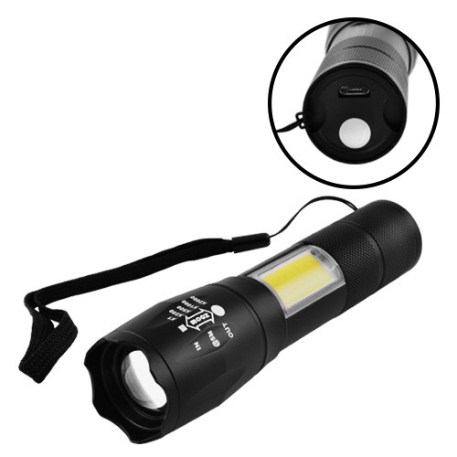

Фонарь Police 1831-T6+COB, ЗУ micro USB, встроенный аккумулятор, zoom, ремешок. 32267