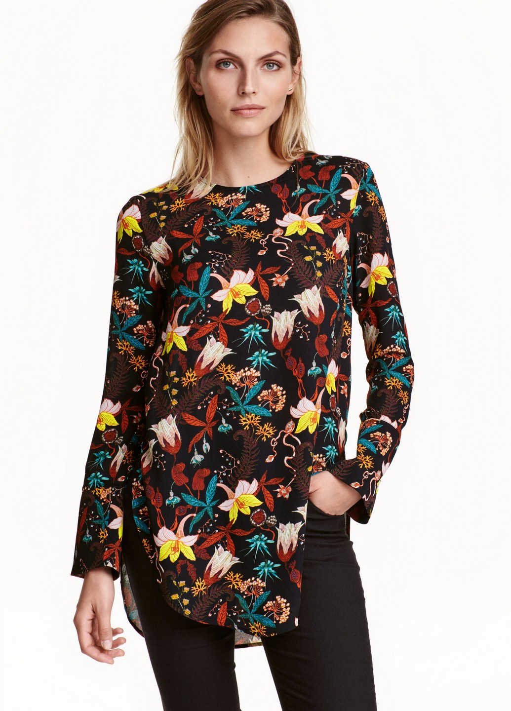 

Блуза H&M  Черный 0421249_растения_02, Блуза H&M 36 Черный 0421249_растения_02