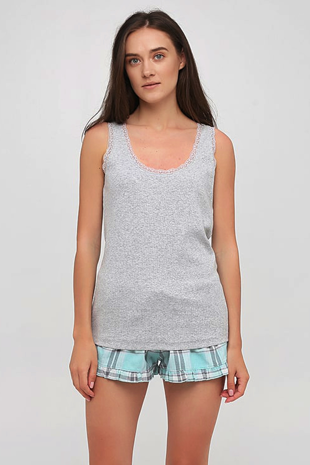 

Пижама хлопковая с шортами в клетку Naviale LS.05.001 DREAMS Aqua  Серо-голубая, Пижама хлопковая с шортами в клетку Naviale LS.05.001 DREAMS Aqua XL Серо-голубая