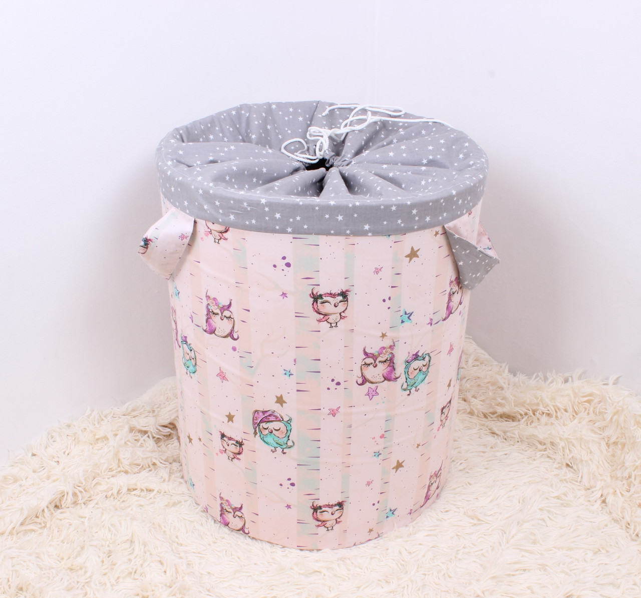 

Корзина для игрушек с затяжкой "Совушки на розовом" 50х40 см Моя Ляля (1431)