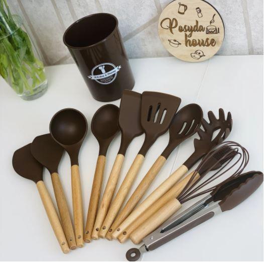 

Силиконовый кухонный набор принадлежностей с ведерком 12 предметов Kitchen Set ZP-036B