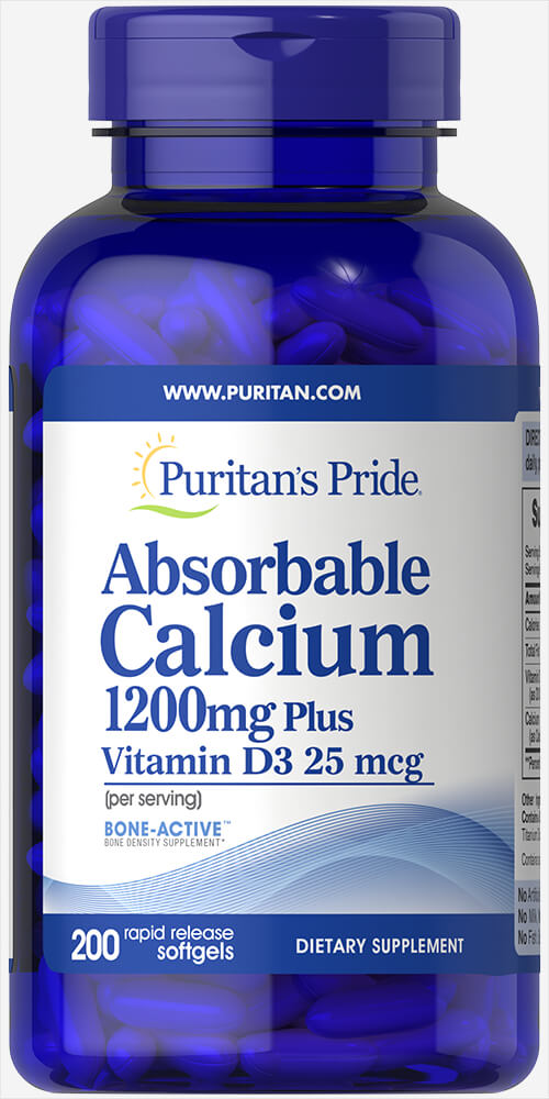 

Кальций Puritans Pride Absorbable Calcium 1200 мг+Vit D3 25mcg 200 гель. капсул (445807)