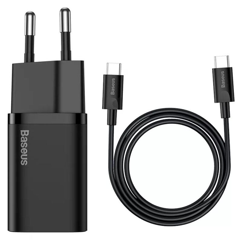 

СЗУ Baseus Super Si Quick Charger 1C 25W + Cable Type-C to Type-C 3A (1m) Черный