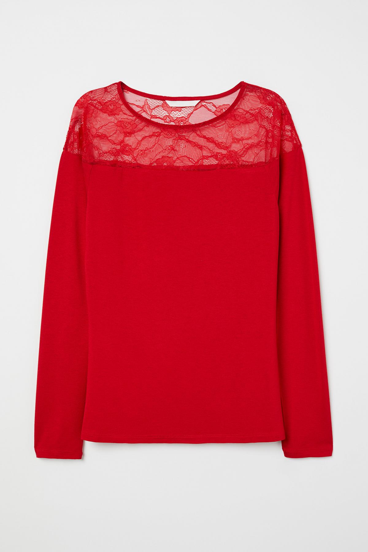 

Топ с кружевной кокеткой H&M l Красный