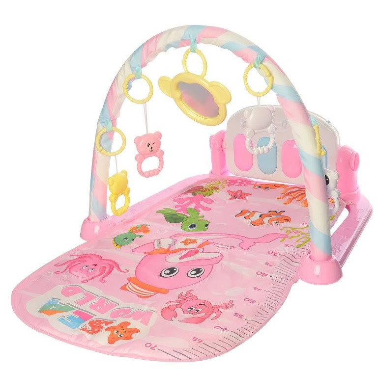 

Детский развивающий музыкальный коврик для младенца 211, с погремушками, розовый