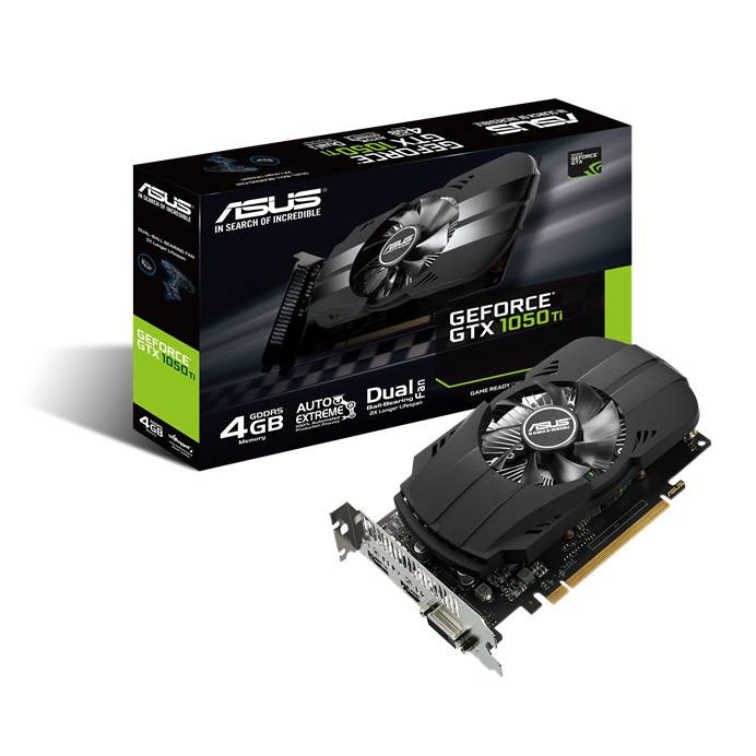 

Видеокарта GeForce GTX1050Ti, Asus, 4Gb DDR5, 128-bit, DVI/HDMI/DP, 1392/7008 MHz (PH-GTX1050TI-4G)
