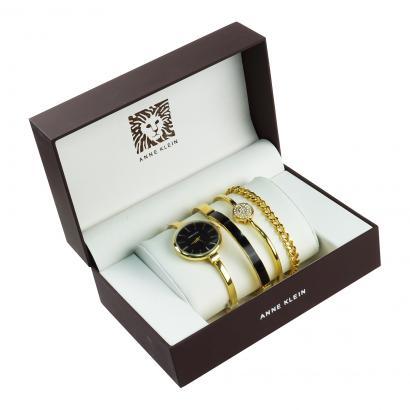 

Круглые часы в подарочной упаковке ANNE KLEIN, Черный/Золотистый