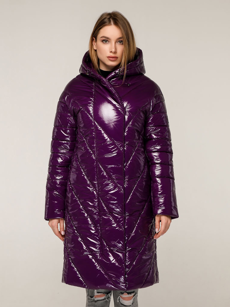 Акція на Куртка зимова довга жіноча Favoritti ПВ-1289 Лак Тон 14 54 Фіолетова від Rozetka