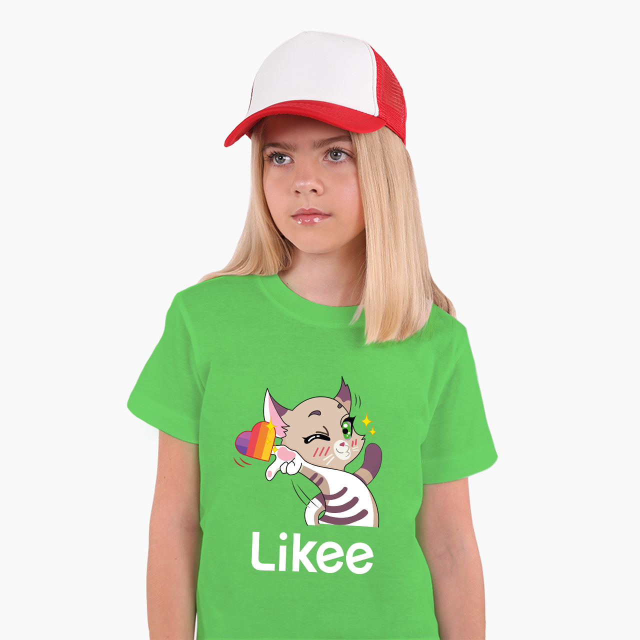 

Детская футболка для девочек Лайк Кот (Likee Cat) (25186-1032-40) 134-140 см Хлопок Зеленый