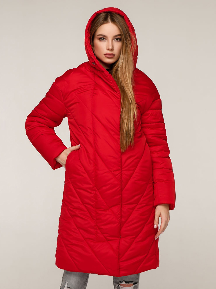Акція на Куртка зимова довга жіноча Favoritti ПВ-1289 Лаке Тон 76 56 Червона від Rozetka