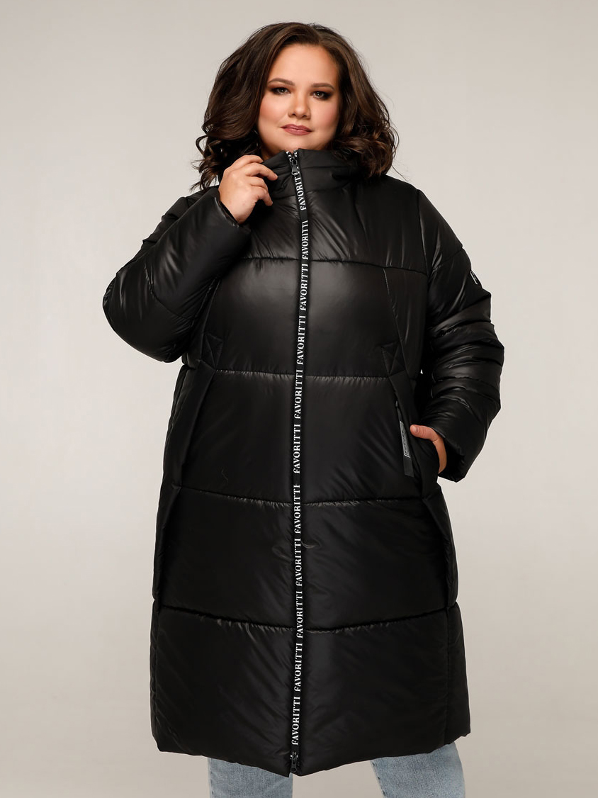 Акція на Куртка зимова довга жіноча Favoritti ПВ-1261 Лаке Тон 21 + Тон 1 56 Чорна від Rozetka