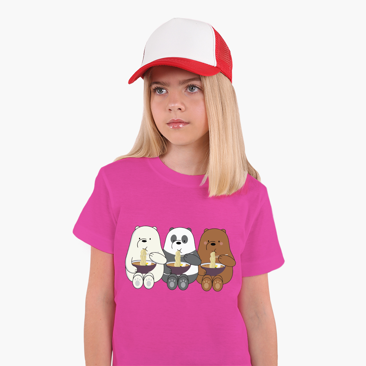 

Детская футболка для девочек Вся правда о медведях (We Bare Bears) (25186-2897-70) 146-152 см Хлопок Темно-розовый