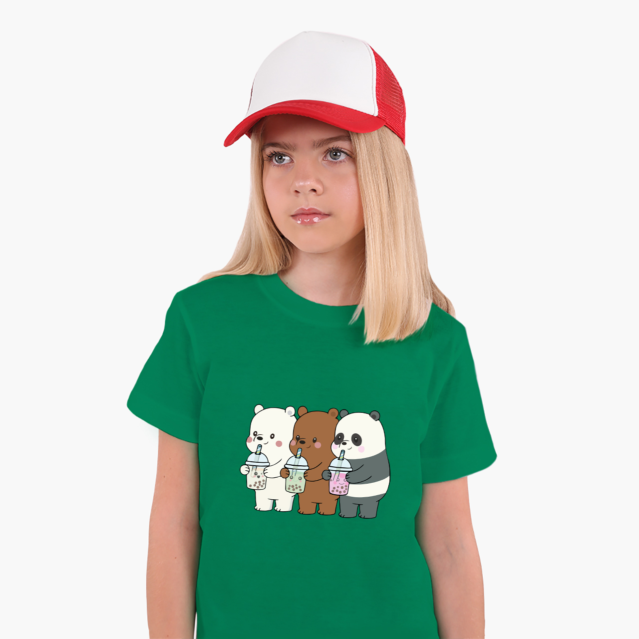 

Детская футболка для девочек Вся правда о медведях (We Bare Bears) (25186-2896-75) 134-140 см Хлопок Темно-зеленый