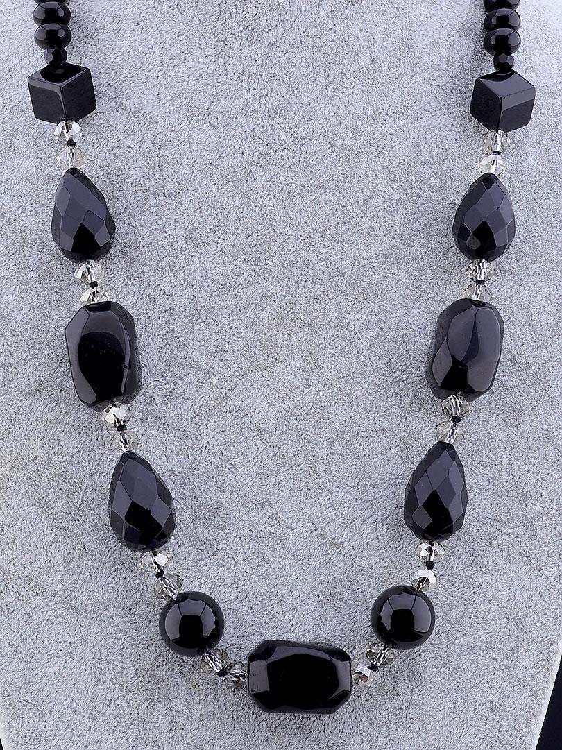 

065611 Бусы Агат, Чешский хрусталь 60 см.