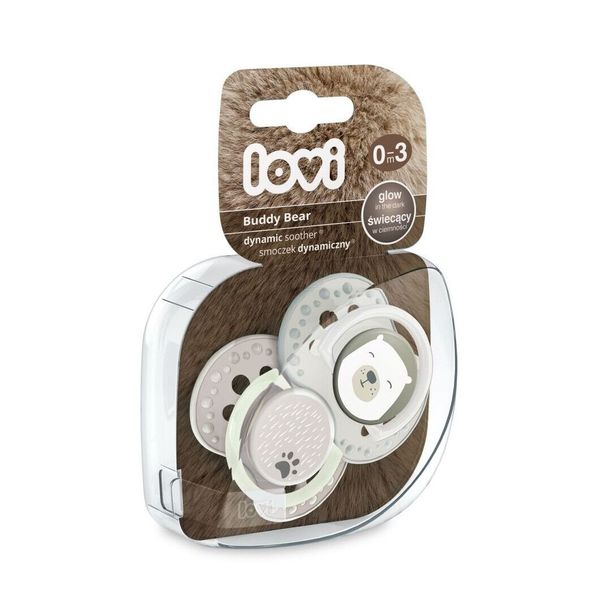 

Пустышка силиконовая динамическая Buddy bear, 0-3 мес, 2 шт., LOVI