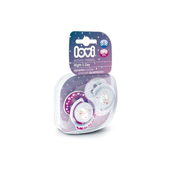 

Пустышка силиконовая динамическая Night&Day Lamb 3-6 мес, девочка, 2 шт., LOVI