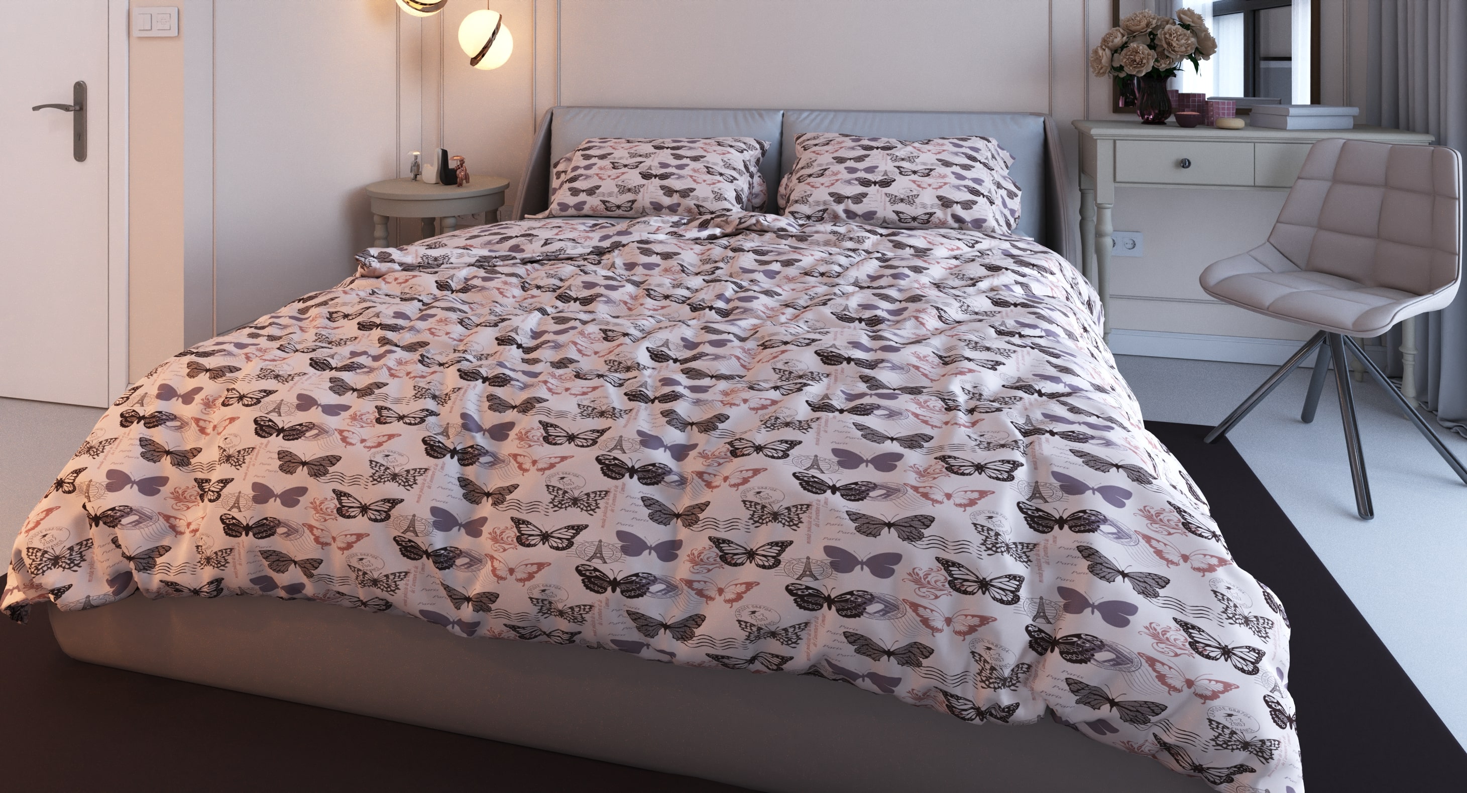 

Комплект постельного белья Бязь GM Textile Бабочки (Розово-Белый) Полуторный