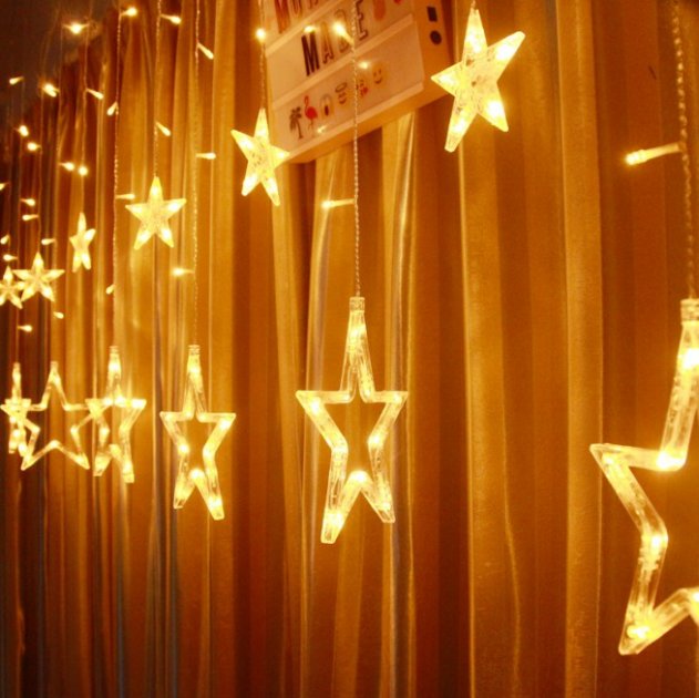 

Гірлянда зорепад штора 2.5метра 138LED 12 зірок 220В Жовтий (787878)