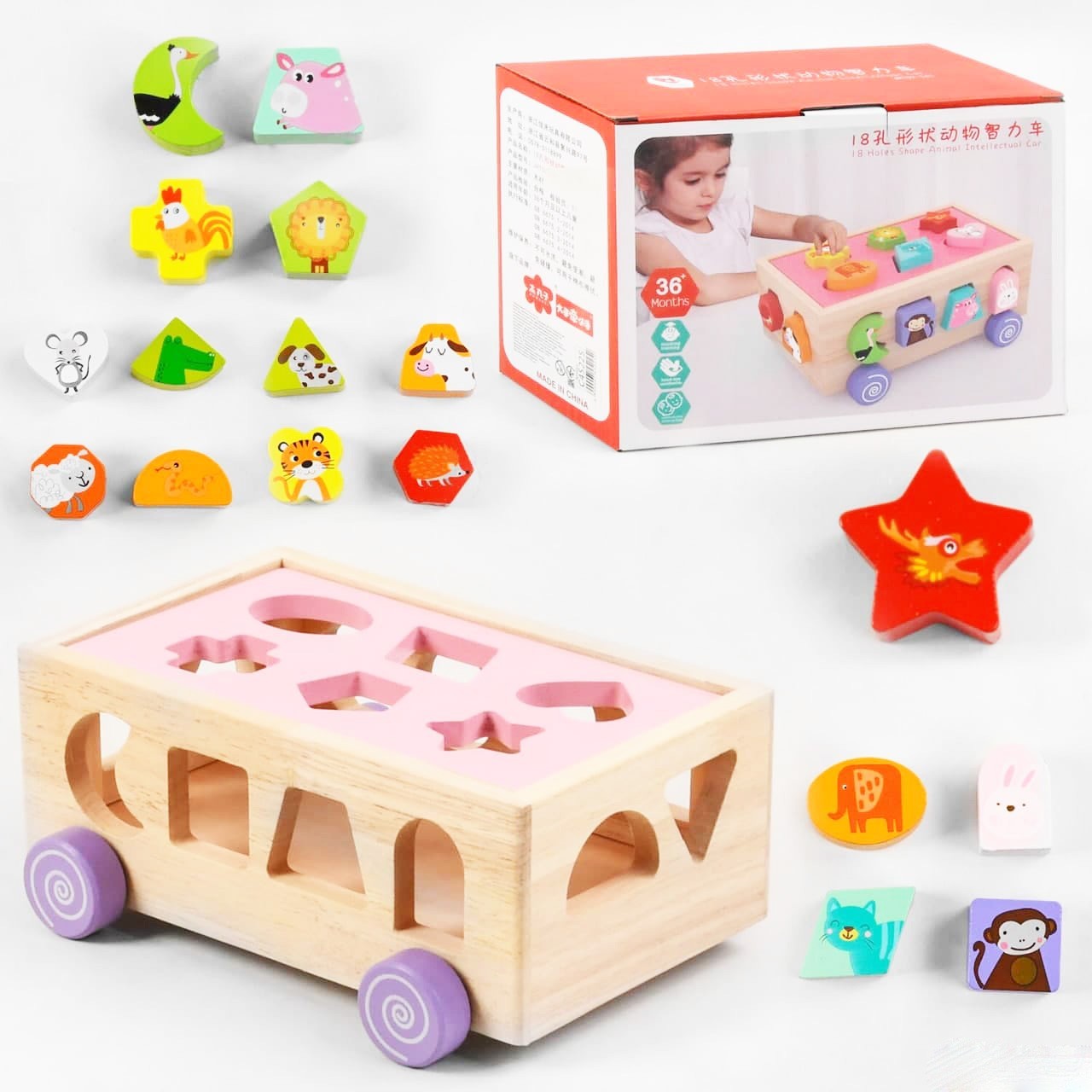 

Детская деревянная игра логика каталка Машинка