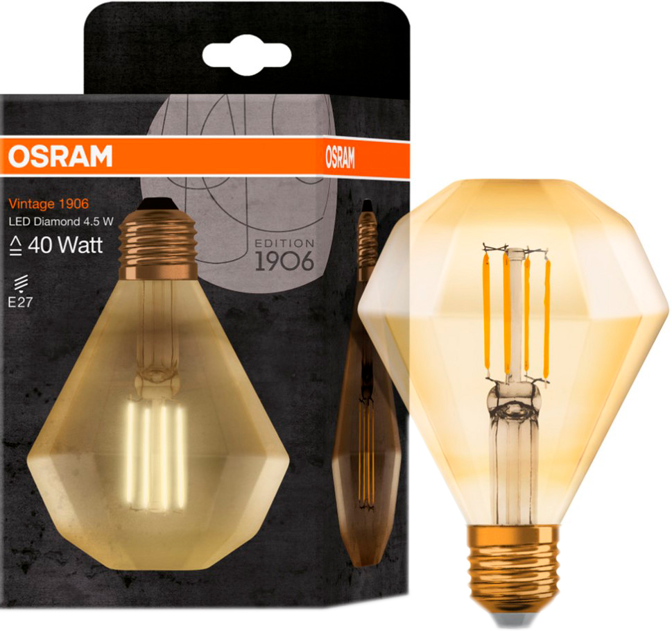 

Светодиодная лампа Osram 1906 FILAMENT GOLD блиллиант 4.5W (470Lm) 2500K E27 (4058075091955)