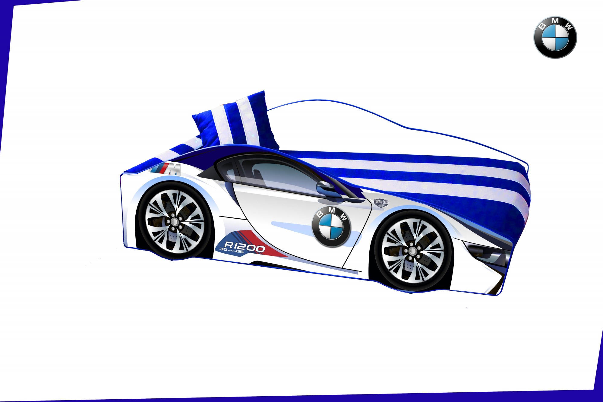 

Кровать машина с подъемным механизмом Viorina-Deko BMW элит 70/155 белая