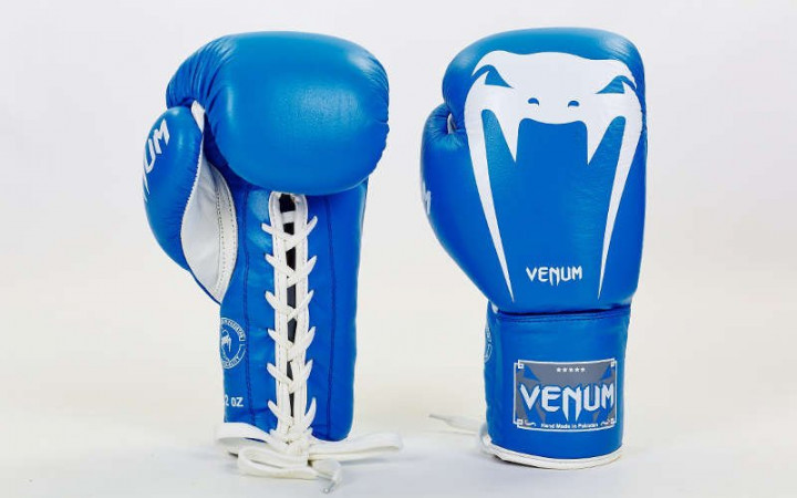 

Перчатки боксерские кожаные на шнурке Venum VL-5786-B вес 10oz Синий