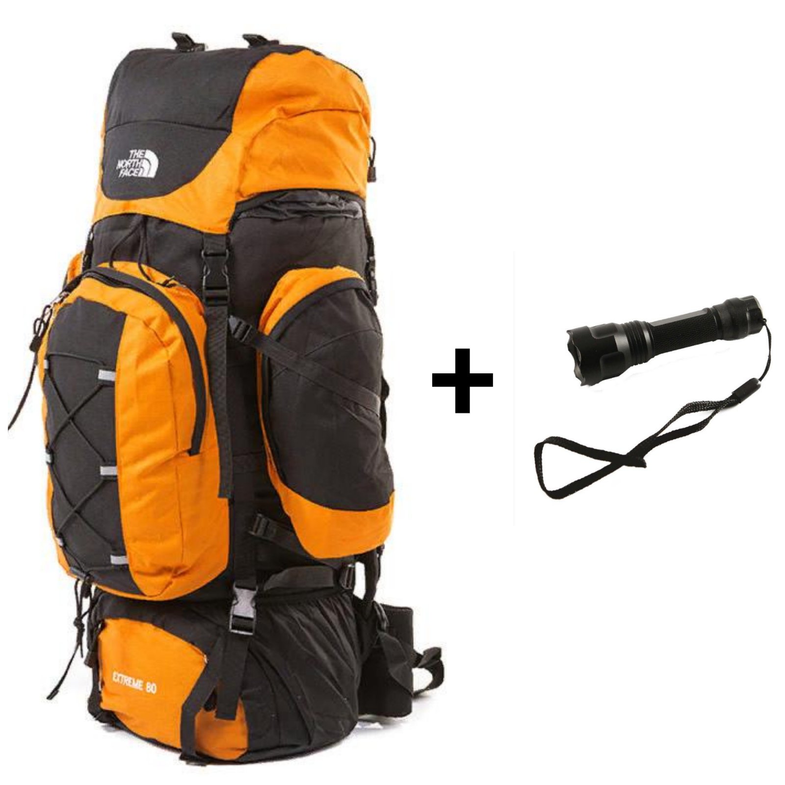 

Рюкзак NorthFace 80л (Extreme 80) черно-оранжевый 801-80EX +Фонарь металлический малый, 279-1
