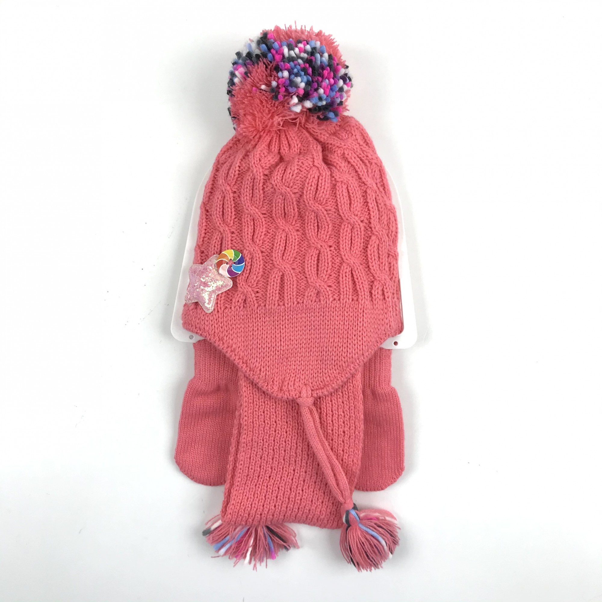 

Комплект (шапка, шарф, варежки) Kitti 46/48 см коралловый к648
